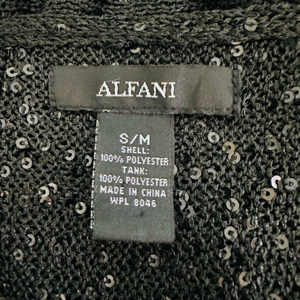 ALFANI Womens Blouse S/M Black Sequin Sparkle Mesh Top Short Sleeve Cowl Neck VG - Picture 7 of 7